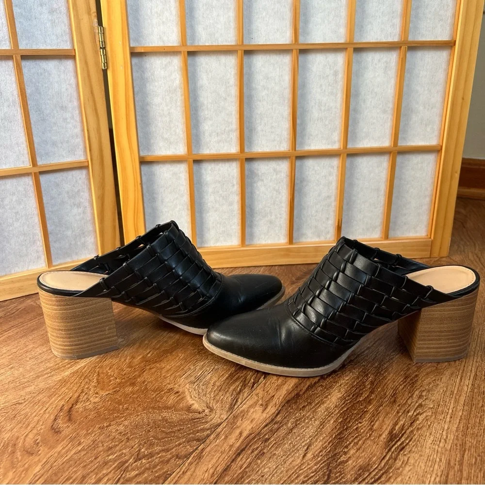 LC Lauren Conrad Woven Mule Heels Black Pointed Toe Size 6.5 - Picture 4 of 11